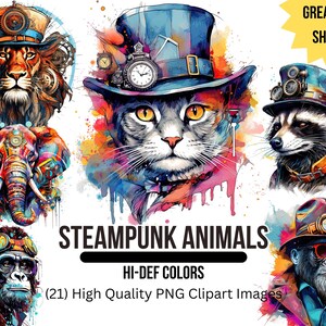 Imágenes Prediseñadas de animales Steampunk / animales Steampunk coloridos / imágenes prediseñadas Steampunk / PNG Steampunk / imágenes prediseñadas de animales divertidos
