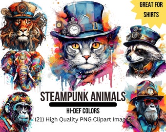 Clipart de animais Steampunk | Animais Steampunk coloridos | Clipart Steampunk | Steampunk PNG | Clipart de animal engraçado