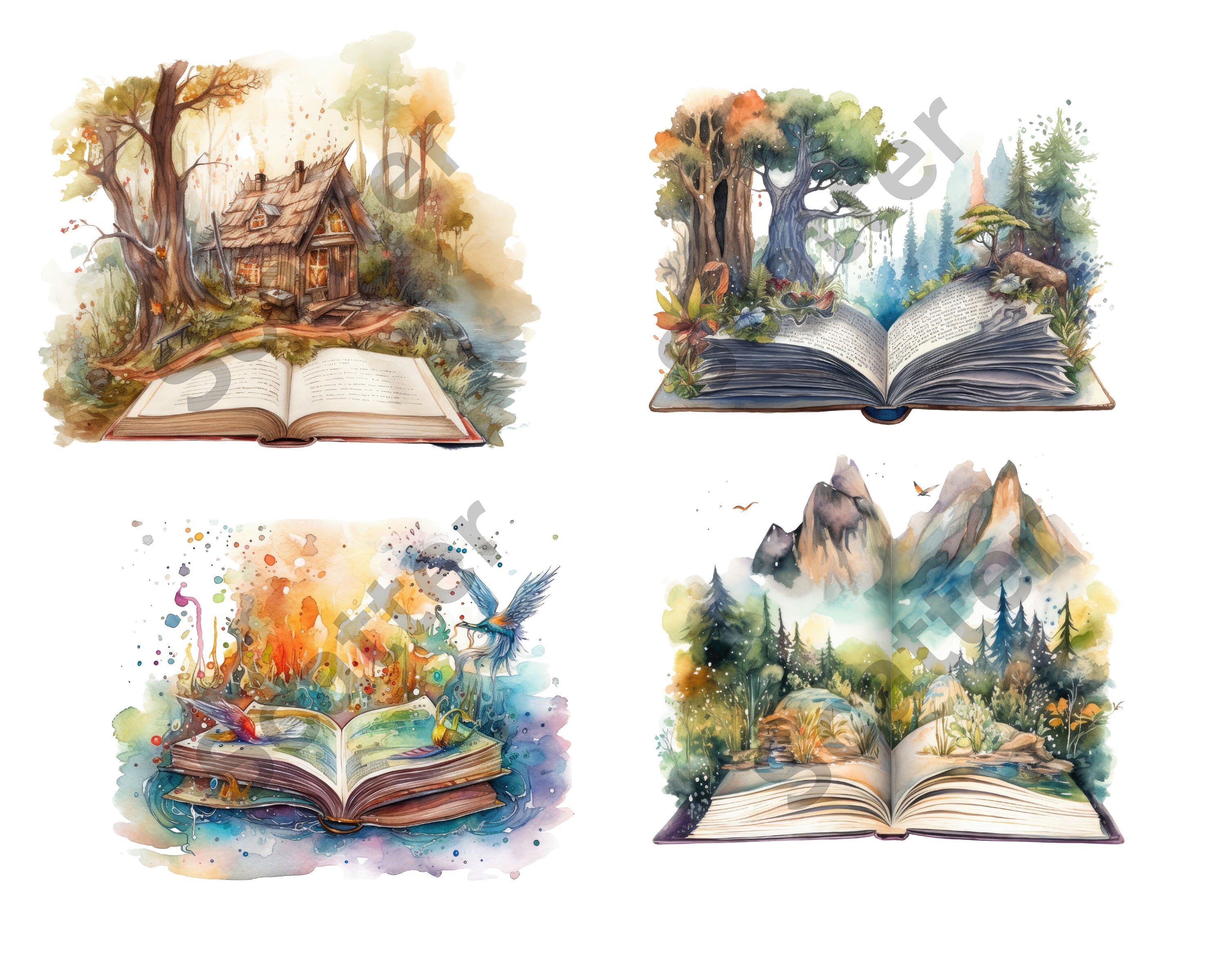 Watercolor Magical Books Clipart Reading Clipart Fantasy Book Clipart ...
