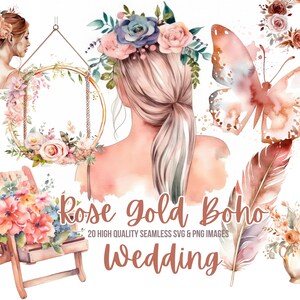 Watercolor Rose Gold Boho Wedding Collection | Rustic Wedding PNG | Wedding Frame PNG | Boho PNG | Free Commercial Use