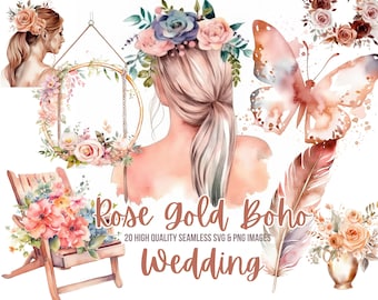 Watercolor Rose Gold Boho Wedding Collection | Rustic Wedding PNG | Wedding Frame PNG | Boho PNG | Free Commercial Use