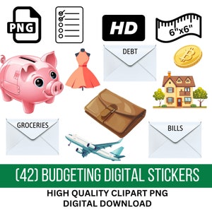 Budgetierung Digitale Aufkleber - Persönliche Steuern Clipart, Haushalt Aufkleber, digitaler Download, Geldmanagement, Sparschwein, Umschlag System