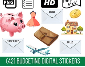 Budgeting Digital Stickers - Personal Finance Clipart, Budget Stickers, Digital Download, Money Management, Piggy Bank, Envelope System