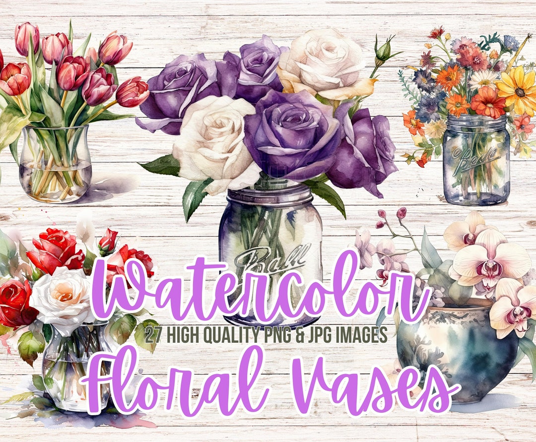 Watercolor Flower Vase | Floral Vase Clipart | Flower Bouquet ...