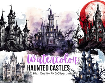 Watercolor Haunted Castle Clipart | Haunted House | Halloween Clipart | Haunted Castle PNG | PNG Bundle | Instant Download