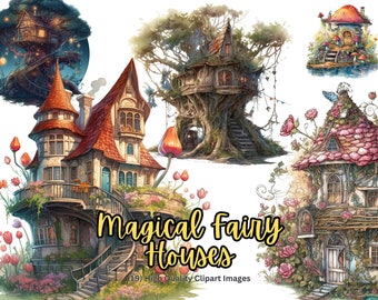 Fairy House Clipart Garden Gnome Home Magic Cottage Instant Download Magic Forest Mushroom House Watercolor Clipart