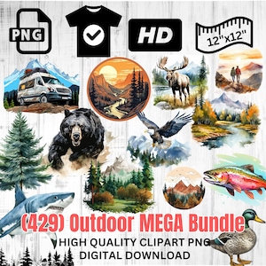 Outdoor Mega Bundle Clipart | Bear Clipart | Hunting Clipart | Mountain PNG | National Park Stickers | Outdoors Clipart |Sharks