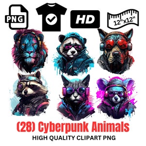 Cyberpunk Animal Clipart | Cyberpunk PNG | Cyberpunk Shirt Sublimation | Cyberpunk Art | Cyberpunk Wall Art | Instant Download