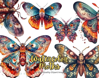 Watercolor Moths Clipart Moth clipart mystical png pagan png occult png butterfly clipart instant download