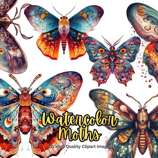 Watercolor Moths Clipart Moth clipart mystical png pagan png occult png butterfly clipart instant download