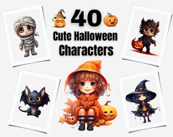 Cute Halloween Characters Clipart | Halloween Clipart | Sublimation Designs | Spooky Clipart | Instant Download | Halloween Decor