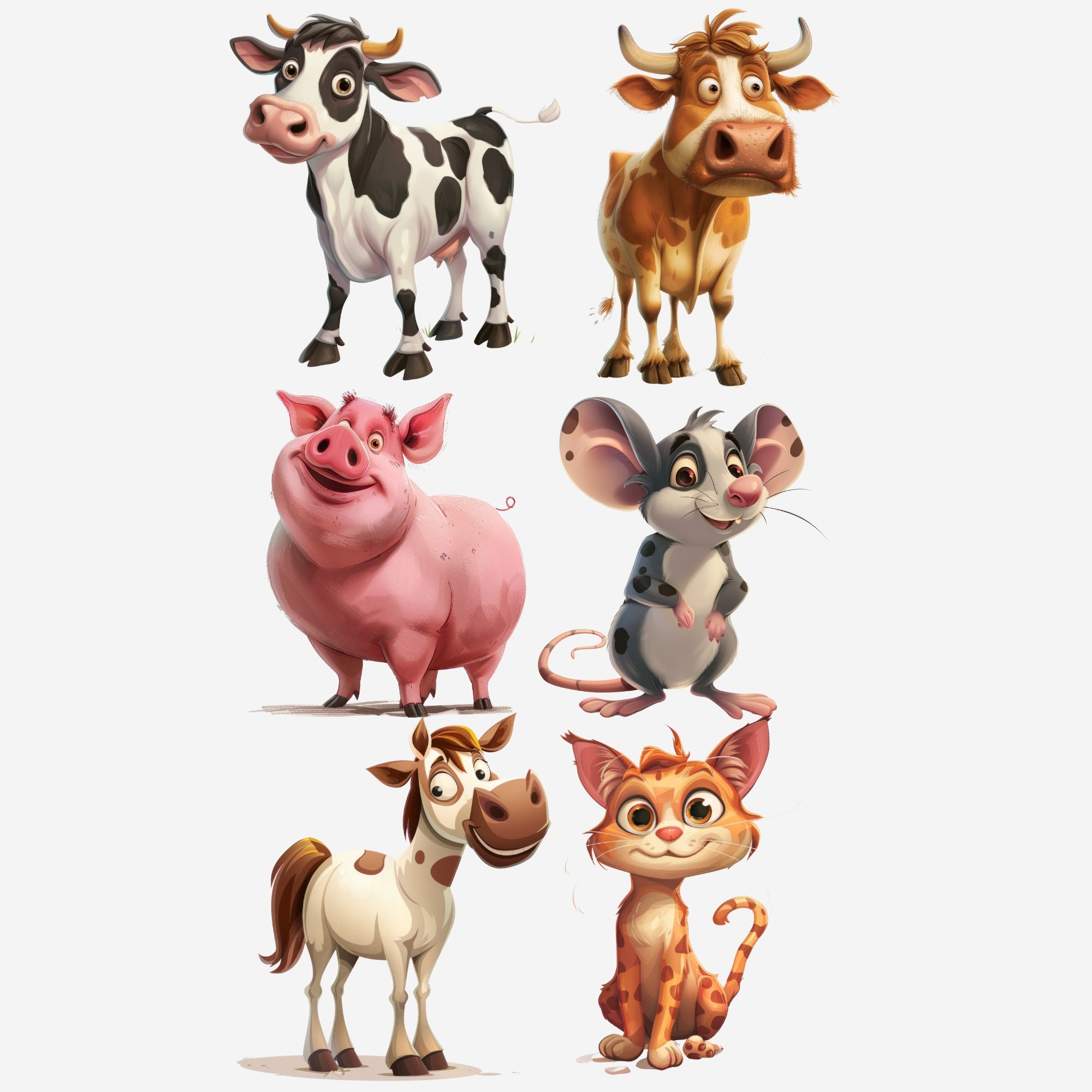 Adorable Farm Animal Clipart Cartoon Style Cute Animal Pngs High ...