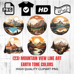 Mountain View Line Art | Clipart Bundle | Hiking Clipart | Camping PNG Bundle | Mountain River Clipart