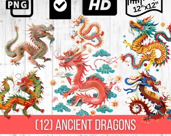 Ancient Dragon Clipart | Chinese Dragon | Paper Dragon| High Quality Clipart Bundle | Instant Download