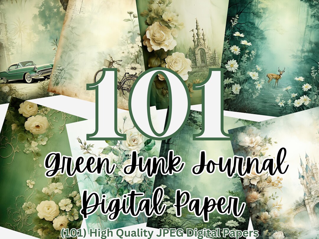 Green Junk Journal Paper | Digital Paper | Watercolor Digital Paper ...