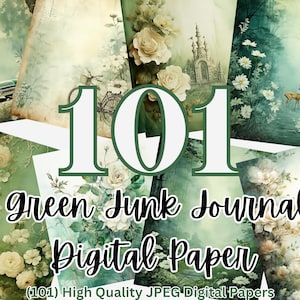 Green Junk Journal Paper | Digital Paper | Watercolor Digital Paper | Scrapbook Paper | Big Bundle