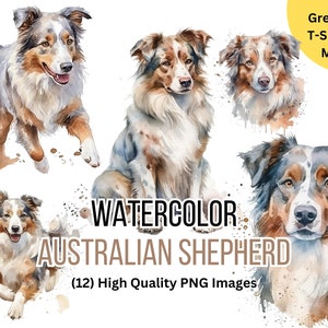 Ich liebe meinen Aussie Shepherd Clipart - bunte Aquarell Hund Illustrationen - zum sofortigen Download