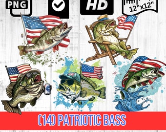 Funny Patriotic Bass Clipart Collection – Perfect for 4th of July! | Funny Fish PNG | Instant Download | Gift for Dad