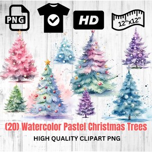 Watercolor Pastel Christmas Trees | Christmas Decor | Christmas Tree Clipart | Watercolor Trees | Instant Download