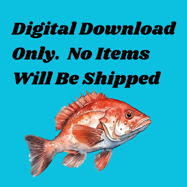 K&ouml;nnte beinhalten: Digitaler Download nur. Keine Artikel werden versandt. Illustration eines roten und wei&szlig;en Fisches vor blauem Hintergrund.