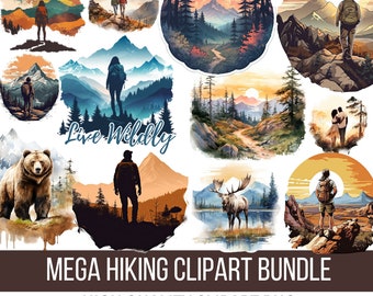 Ultimate Hiking Clipart Mega Bundle - 146 Outdoor Adventure Images, Trail, Camp, Mountain Views, Wildlife, Outdoors Clipart