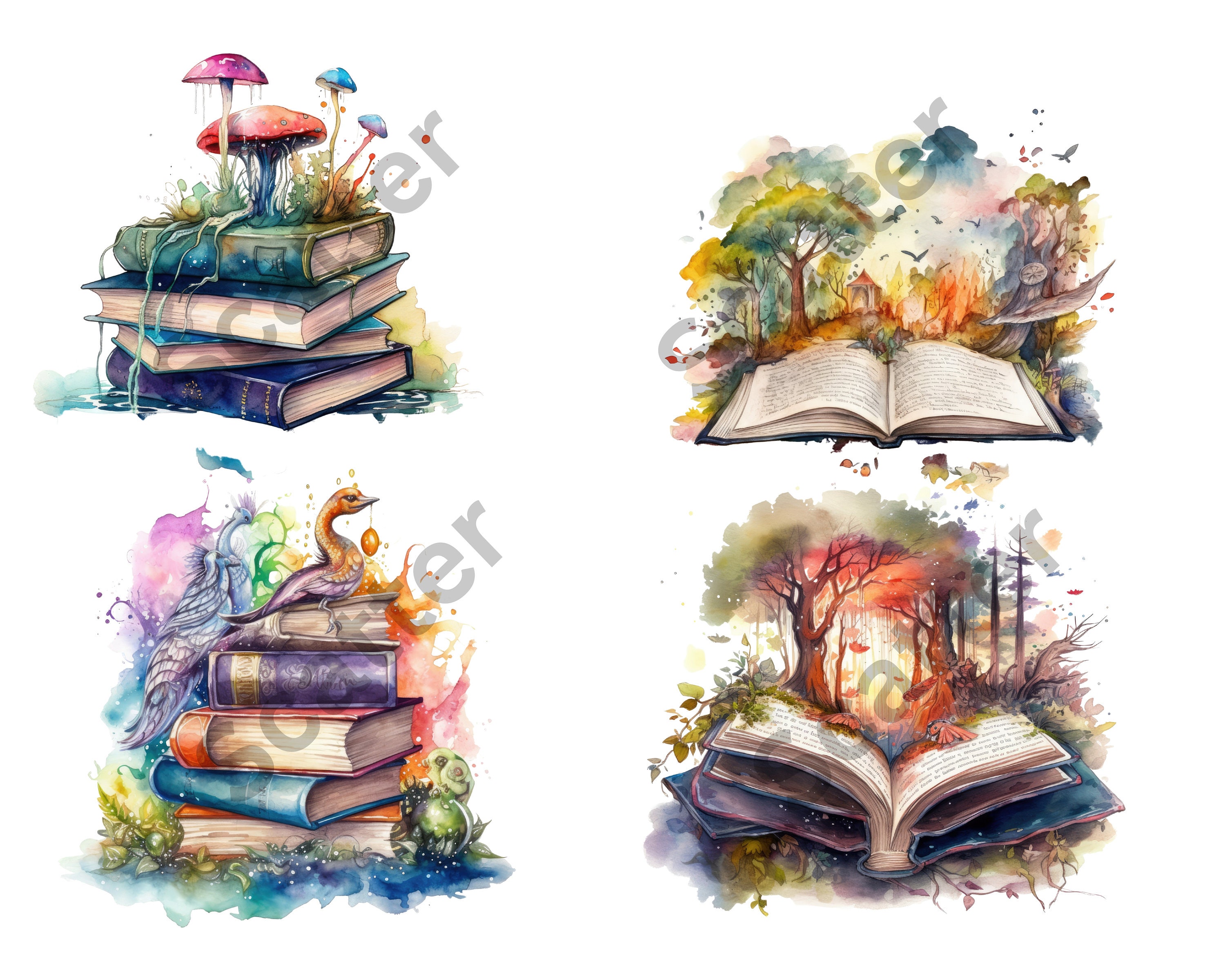 Watercolor Magical Books Clipart Reading Clipart Fantasy Book Clipart ...