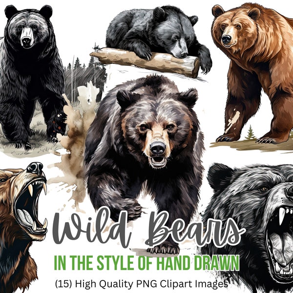 Bear Clipart | Grizzly Bear | Black Bear | Brown Bear | Outdoors Clipart | Hunting Clipart | PNG | Instant Download