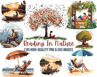 Reading Clipart | Book Clipart | Love to Read | Bookworm Clipart | Bookworm PNG | Cozy Aesthetic | Clipart Bundle