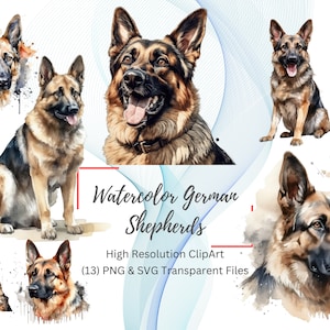 Watercolor German Shepherds PNG Clipart, SVG, German Shepherd Mom, German Shepherd Clipart, Instant download, commercial use