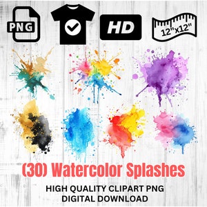 Watercolor Splashes | Color Splash Clipart | Paint Splatter Clipart | Abstract Art | Instant Download | Commercial Use