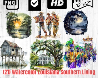 Aquarell Louisiana Südhänge Clipart | Bayou Clipart | Südlicher Charme Clipart | Plantage| Sofort Download