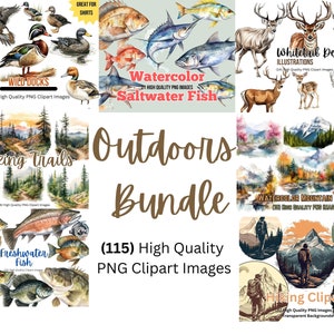 Outdoor Bundle Clipart | Fisch Clipart | Jagd Clipart | Wandern PNG | Wildenten | Im Freien Clipart | Salzwasser-Fisch Clipart