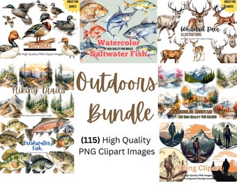 Outdoor Bundle Clipart | Fish Clipart | Hunting Clipart | Hiking PNG | Wild Ducks | Outdoors Clipart | Saltwater Fish Clipart
