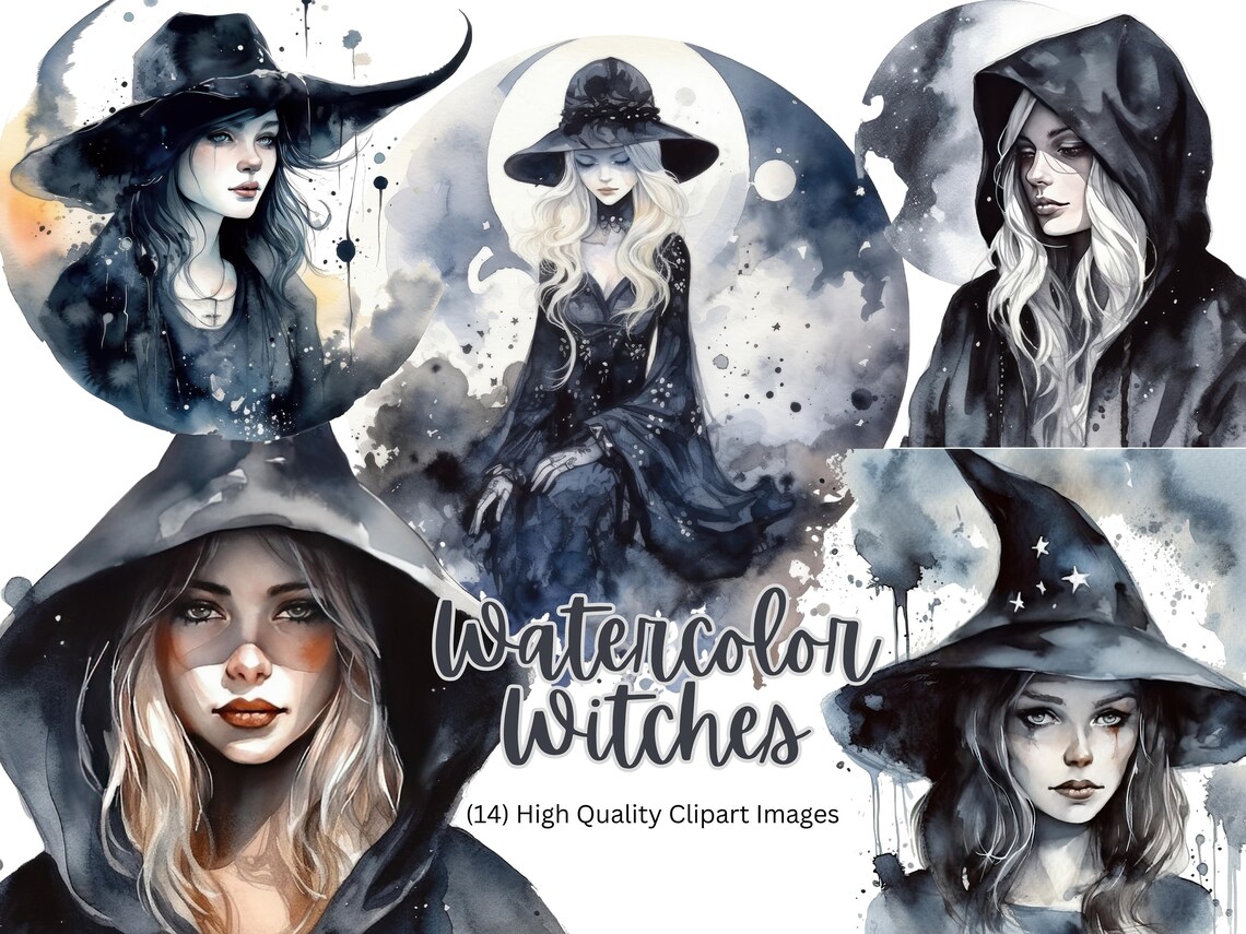 Watercolor Witches Clipart Witch SVG Occult PNG Pagan PNG Witchcraft ...
