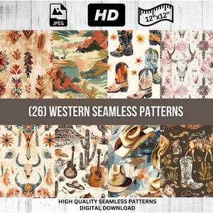 Vintage-Western-Muster | Boho Cowboy Boot Druck | Nahtloser digitaler Download