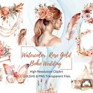 Watercolor Rose Gold Boho Wedding Collection | Rustic Wedding PNG | Wedding Frame PNG | Free Commercial Use