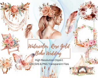 Watercolor Rose Gold Boho Wedding Collection | Rustic Wedding PNG | Wedding Frame PNG | Free Commercial Use