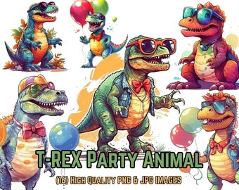 Dino Clipart | T-Rex Party Animal Sublimation Design |Birthday Dinosaur Clipart | Shirt Sublimation | Boy’s Birthday Party T-Rex PNG