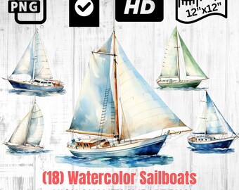 Watercolor Sailboat Clipart | Classic Sailboat PNG | Boat Clipart | Sailboat Aesthetics | Sailboat Image | Instant Download