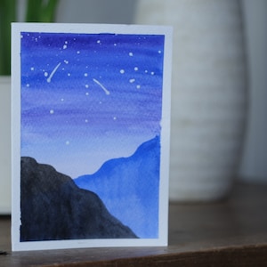 Carte de montagnes ciel étoilé aquarelle peinte à la main