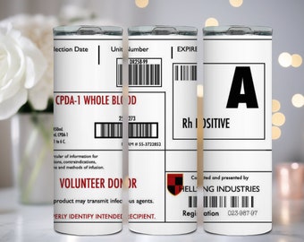 20oz Phlebotomist Whole Blood Donation Tumbler Funny Custom