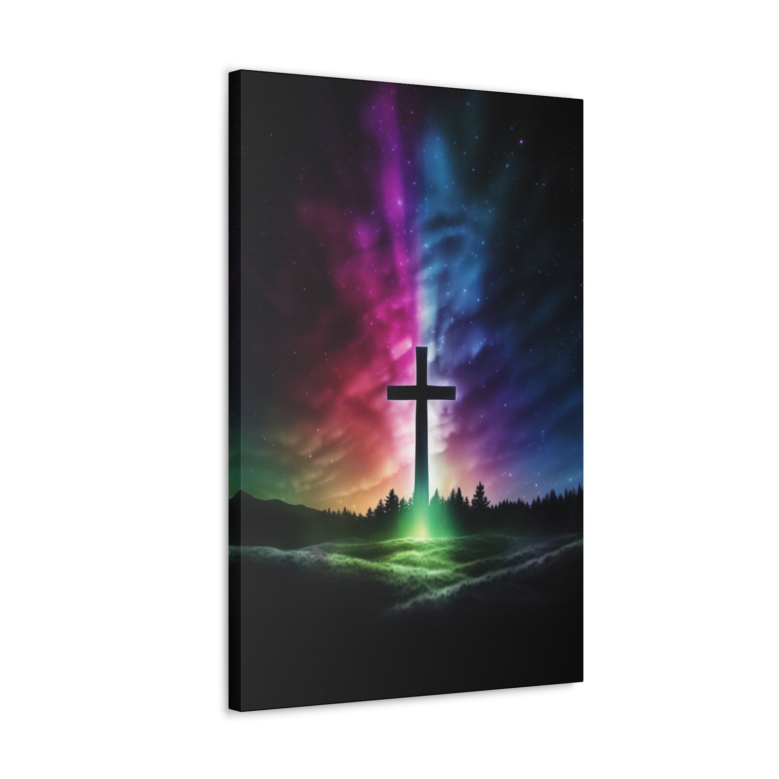 Aurora Borealis Cross Canvas Wall Art Christian Wall Decor Celestial Faith Jesus God Bible Etsy