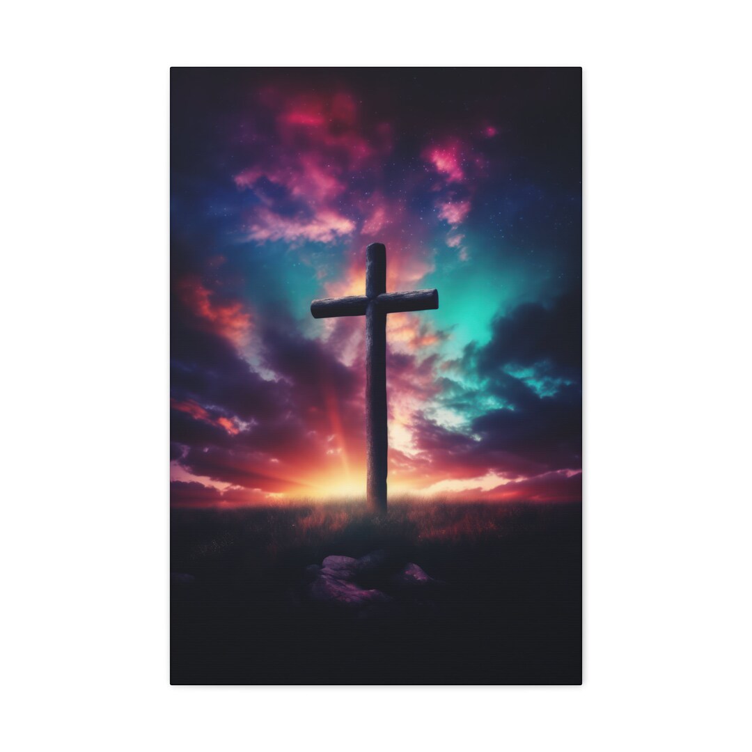 Iridescent Sunset Wooden Cross Canvas Wall Art Christian Decor Faith Jesus God Bible Serenity