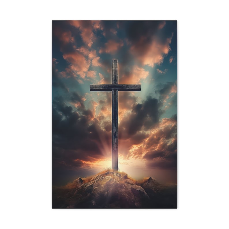 Sunrise Wooden Cross Canvas Wall Art Christian Decor Faith Jesus God Bible Spiritual Renewal