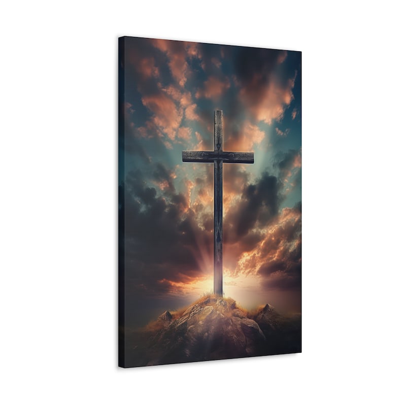 Sunrise Wooden Cross Canvas Wall Art Christian Decor Faith Jesus God Bible Spiritual Renewal