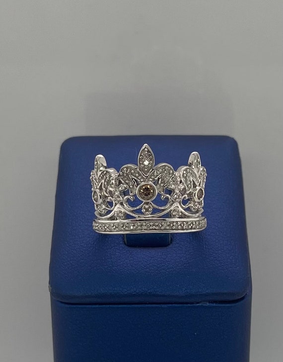 Vintage Sterling Silver Brown Diamond Ring Crown R