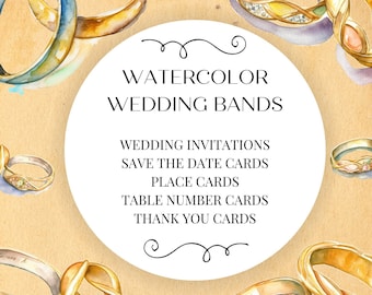 Watercolor Clipart Wedding Bands - Wedding Rings - Wedding Invitations - Save the Date Cards - Thank You Cards - Place Cards - Table Cards
