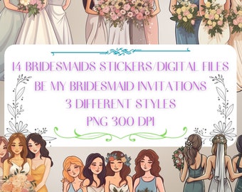 Unique Bridesmaid Proposal Stickers - High-Quality Digital Files for DIY Invites Cards Elegant Be My Bridesmaid Invitations and Decorations