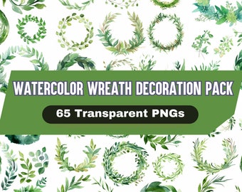 Watercolor Clipart Wreath Decoration Pack PNG Files For Wedding invitations, birthday cards, arts and crafts, Paper, Party & Kids