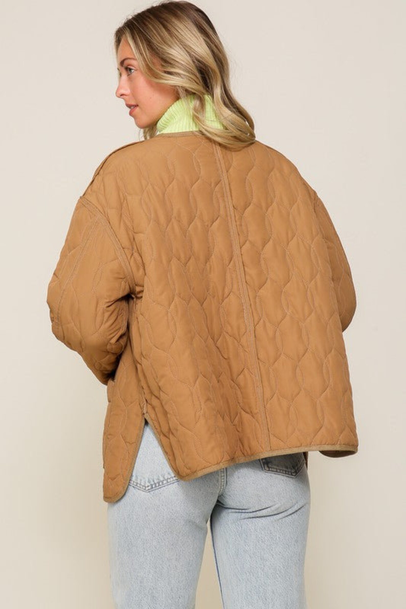 Teddy Collar Flap Pockets Quilted Puffer Jacket